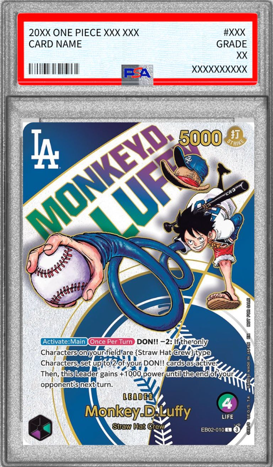 Monkey D. Luffy L EB02-010 [EN](carte promotionnelle « ONE PIECE Card Game x Los Angeles Dodgers ») : PSA 10 Gem Mint : jeu de cartes One Piece
