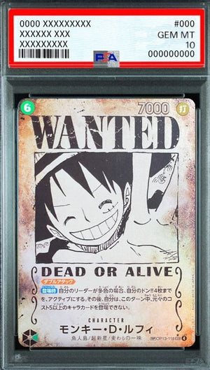 Monkey.D.Luffy : Wanted SEC-SPC OP13-118 (Booster Pack "CARRYING ON HIS WILL") : PSA 10 Gem Mint : One Piece Card Game