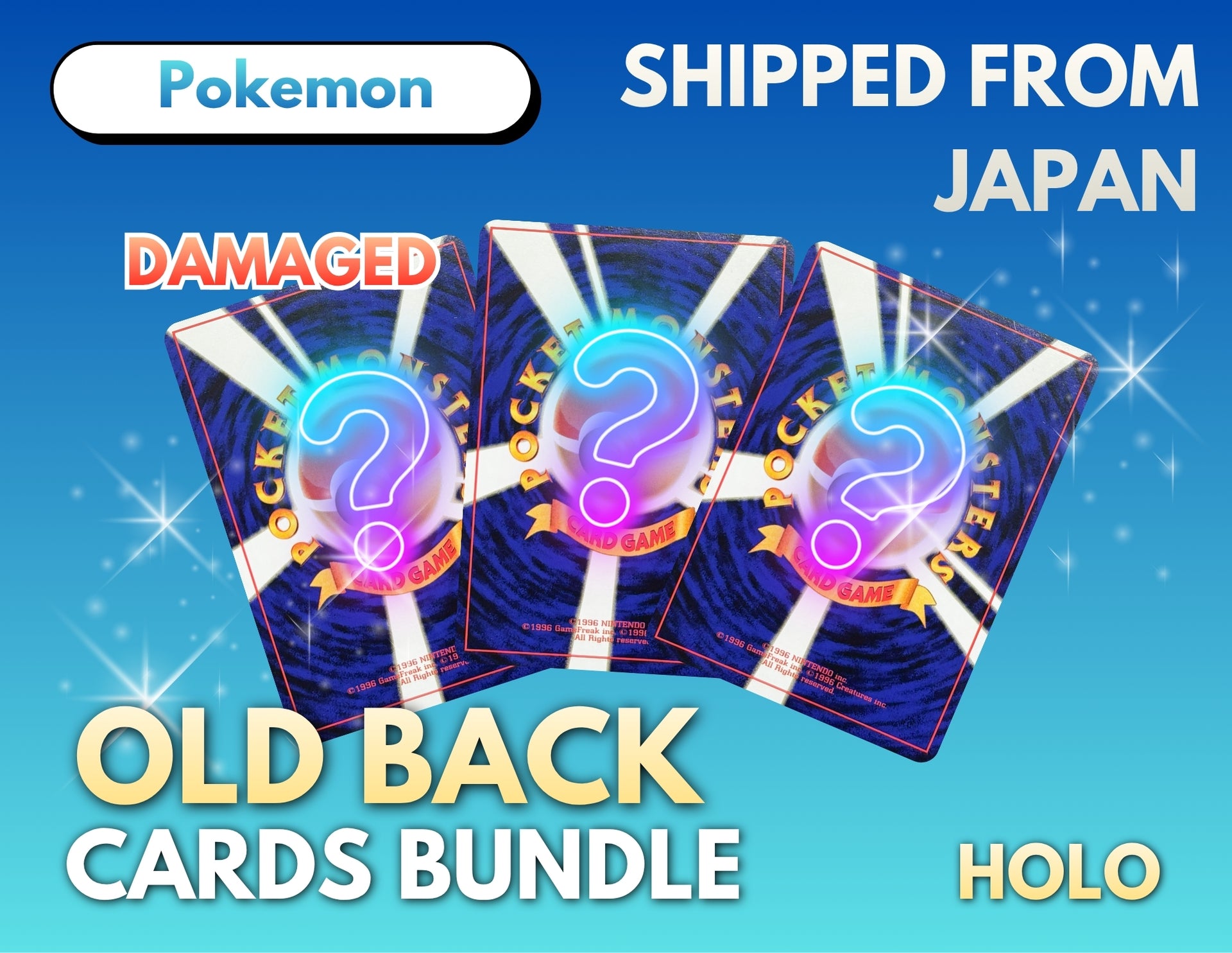 20x Old Back Pokemon Cards Lot (Damaged, Holo, Random, Authentic, Japanese)