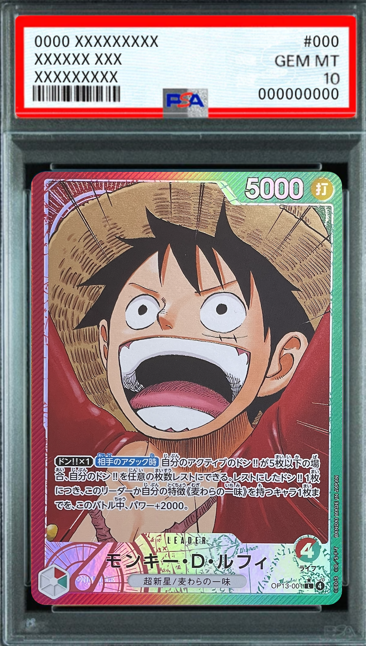 Monkey D. Luffy (Parallel) L-P [OP13-001] : PSA 10 Gem Mint : One Piece Card Game